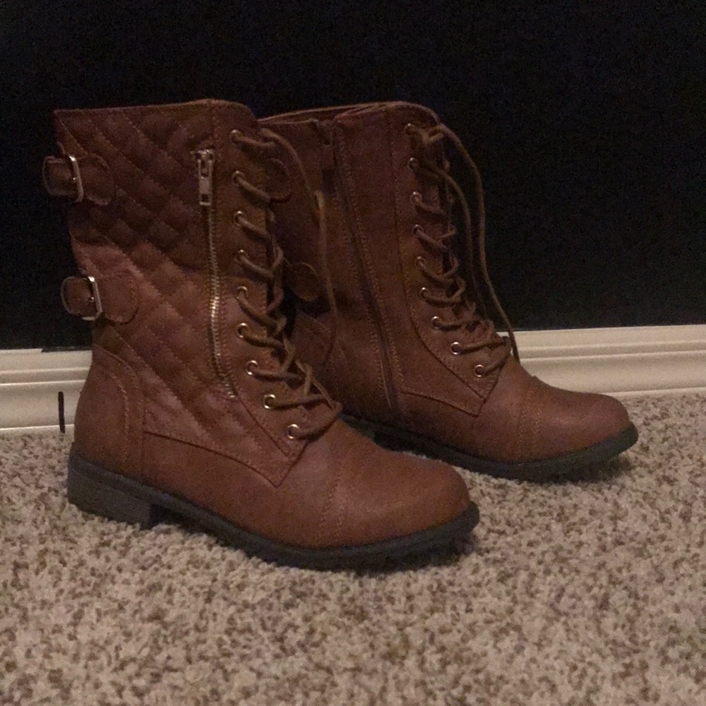 Brown combat boots